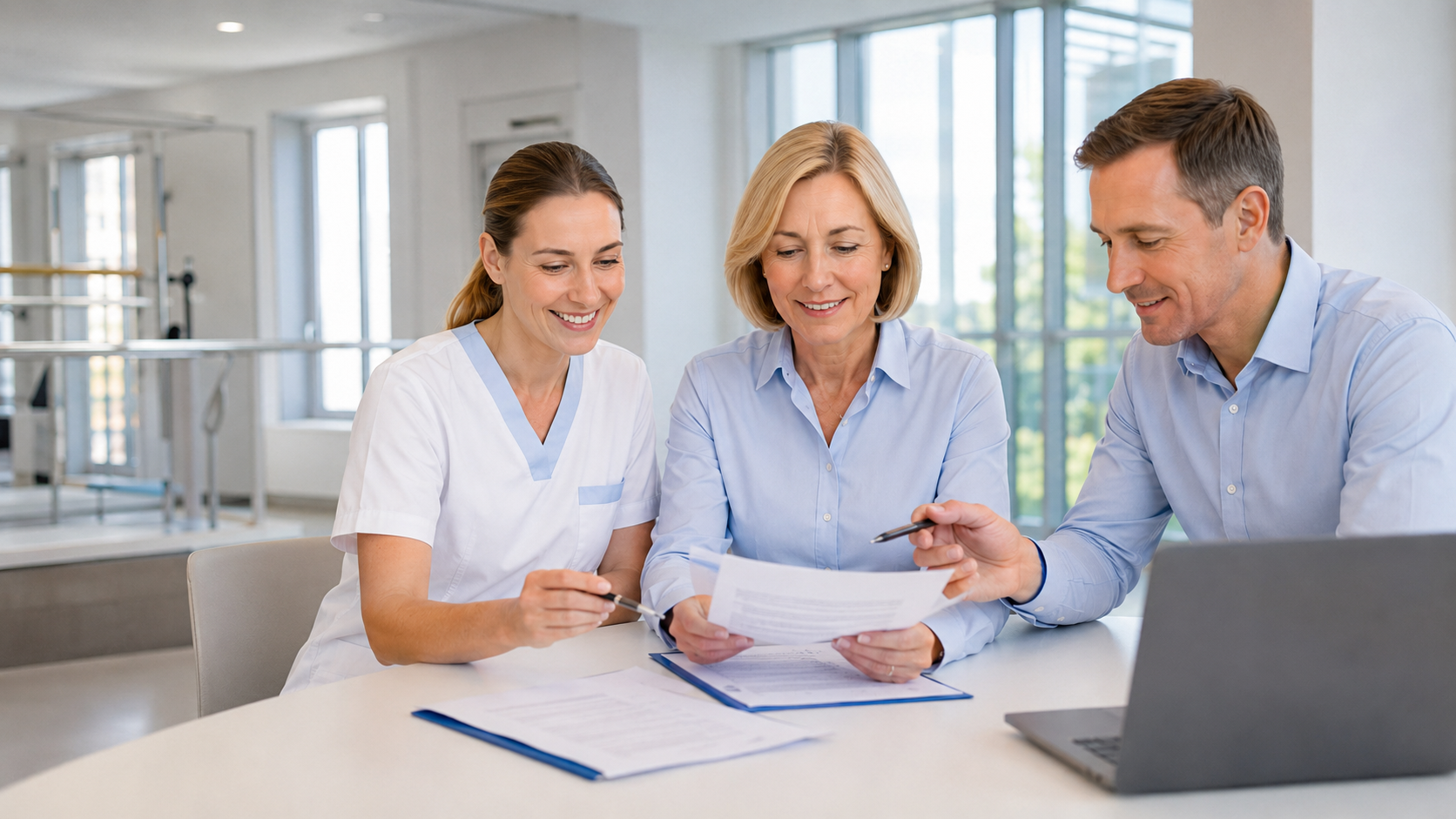 IT-Team und Klinikmitarbeiterin stimmen die Einführung eines Patientenportals ab