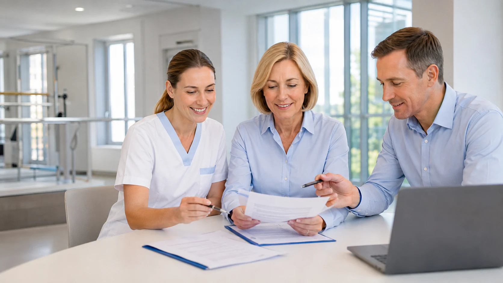 IT-Team und Klinikmitarbeiterin stimmen die Einführung eines Patientenportals ab