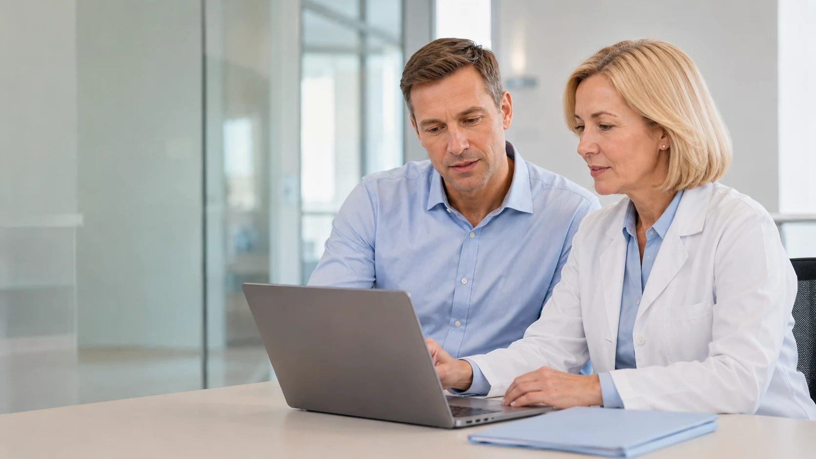 IT-Verantwortliche besprechen Zugriffsrechte und sichere Datenflüsse in einer Klinik