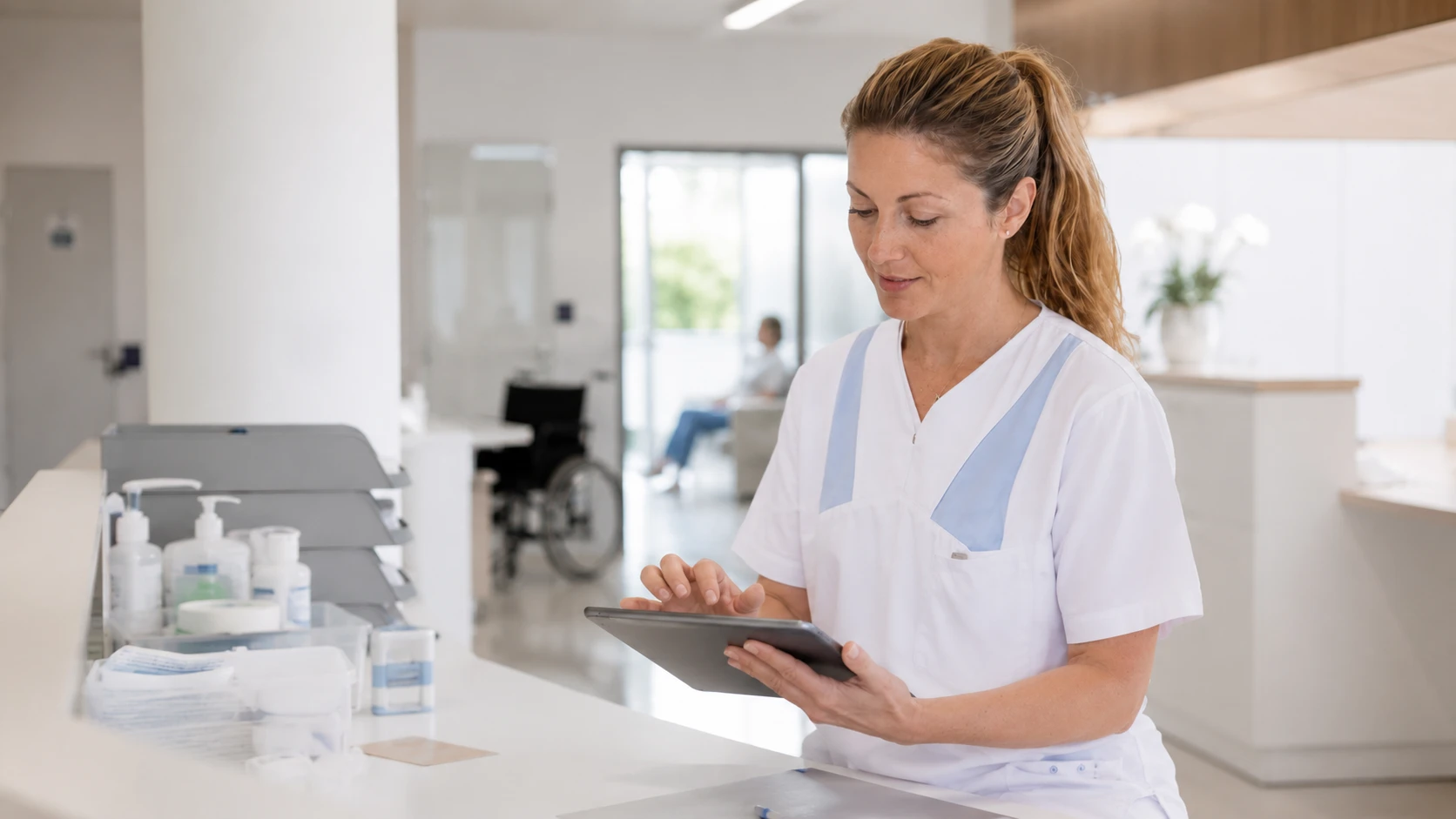 Pflegekraft im entlasteten Klinikalltag dank digitaler Unterstützung