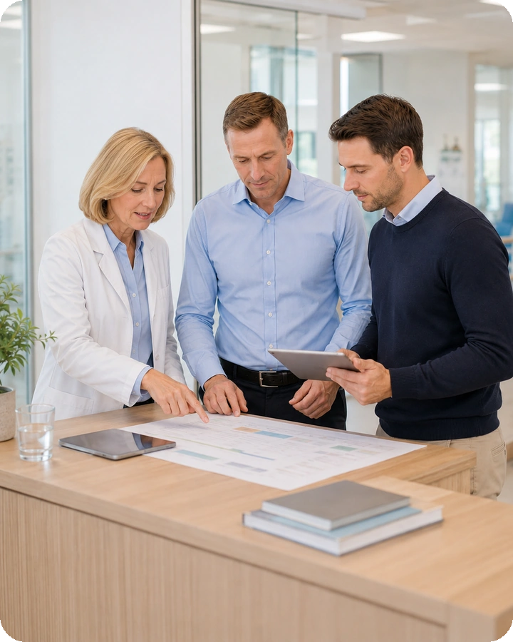 Klinikteam und GMS Softwaremanufaktur besprechen gemeinsam den Projektstart