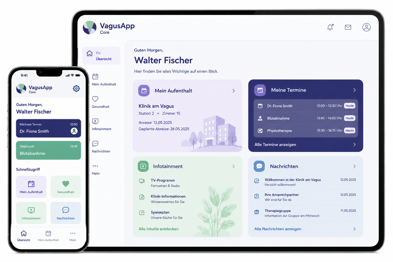 VagusApp Patientenportal mit Dashboard und mobiler Ansicht