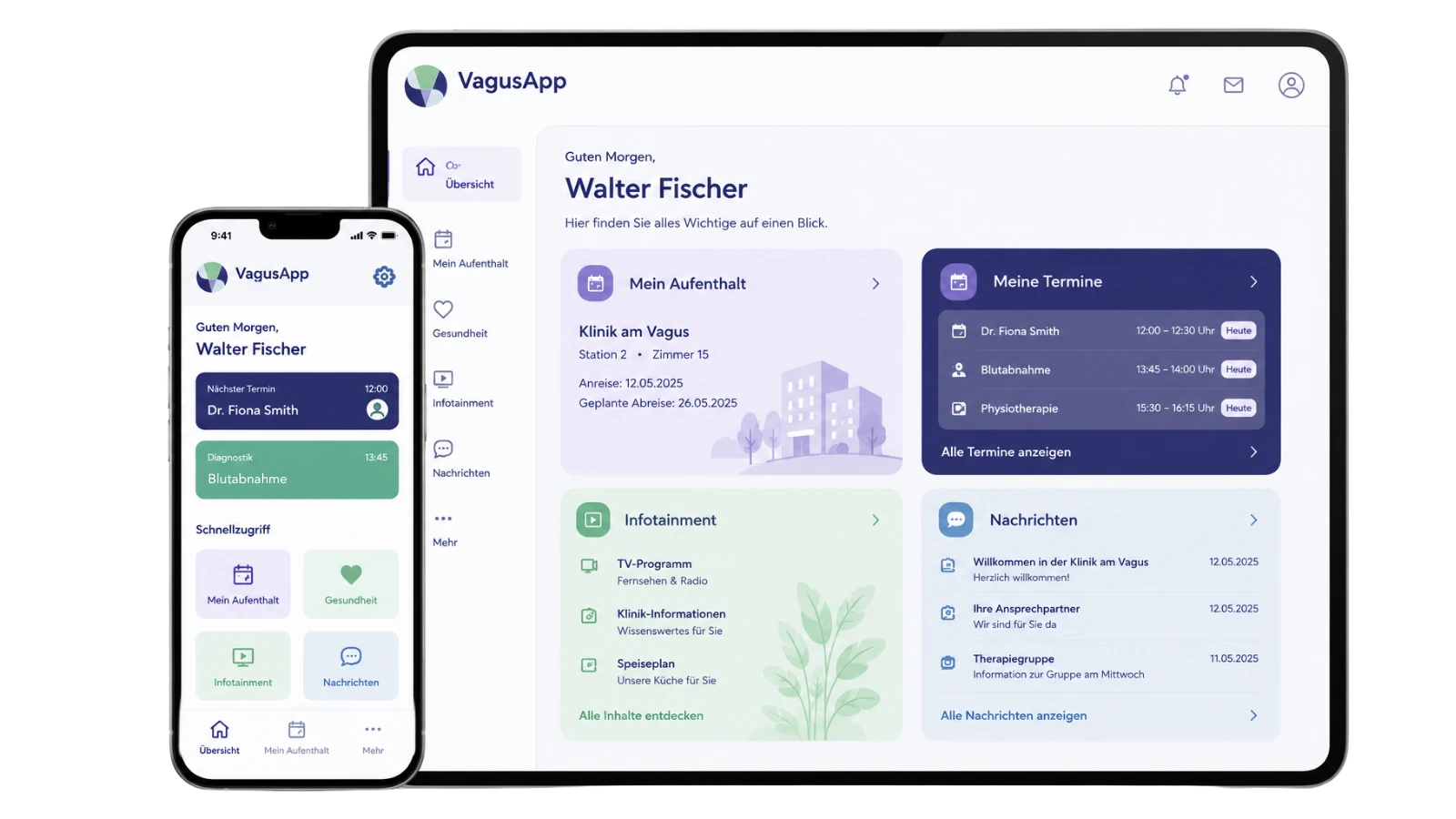 VagusApp Patientenportal mit Dashboard und mobiler Ansicht