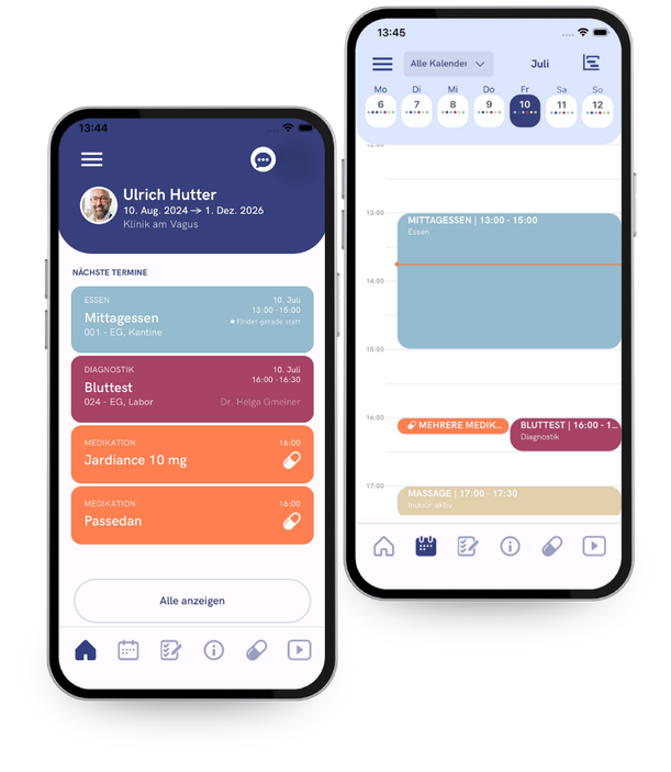 VagusApp Ansicht mit Tagesplan und Terminen während des Aufenthalts