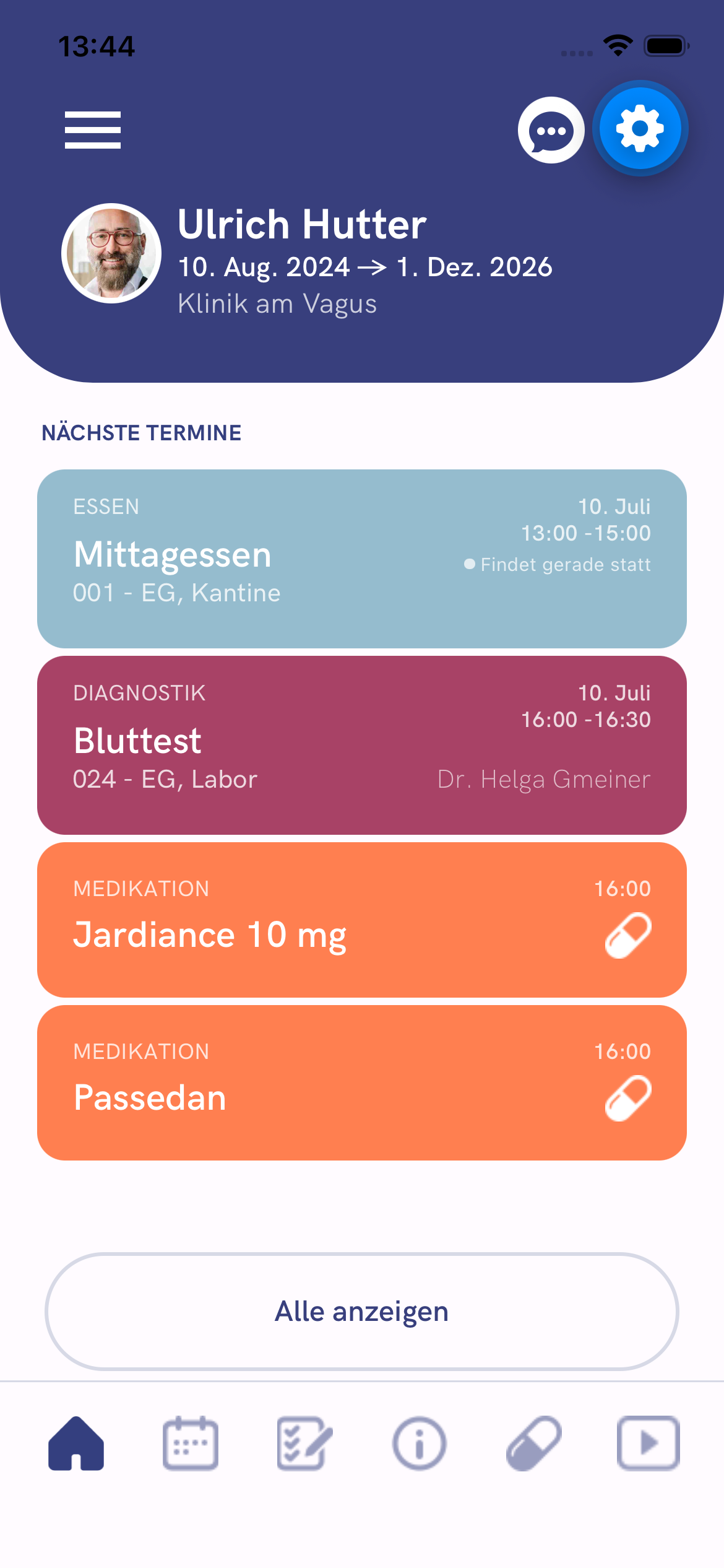 VagusApp Core Dashboard Übersicht für Patient:innen