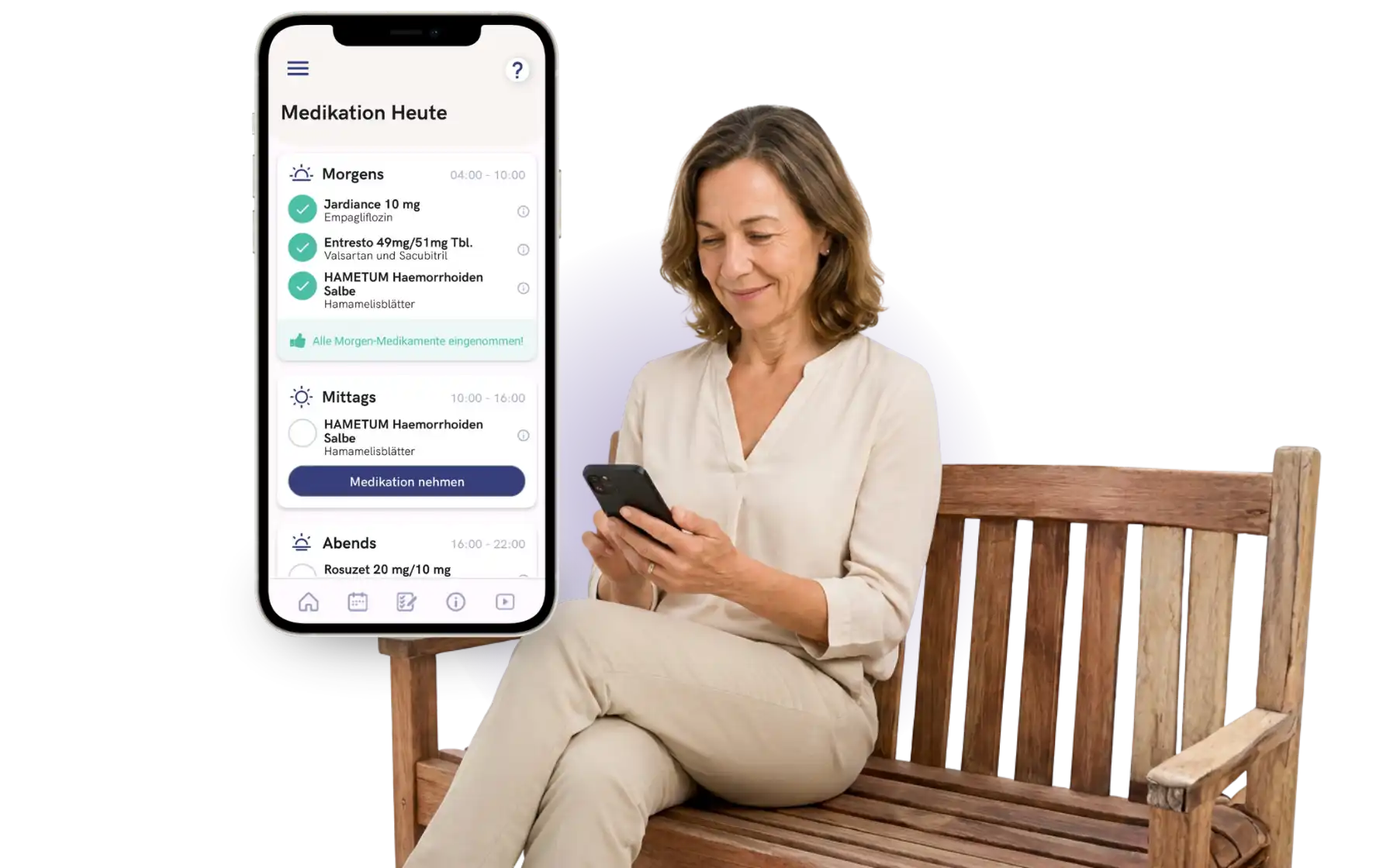 Patient nutzt die VagusApp mit Smartphone und App-Mockup