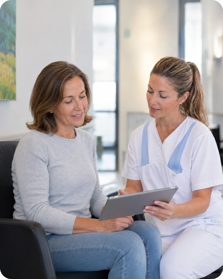 Ärztin im Gespräch mit einer Patientin, unterstützt durch VagusApp AI